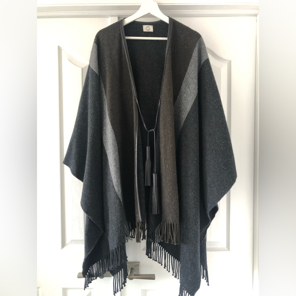AUTHENTIC Hermès Vintage Sellier Poncho Black Gray Dark Green One Size fit most